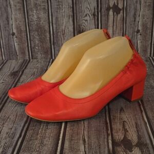 Sz 7.5 Womens Everlane The Day Heel Orange Leather Block Pumps Shoes VGUC!